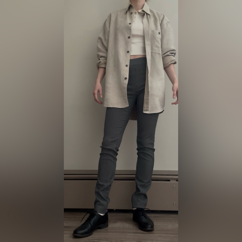 Light Beige Oversized Button-Up Corduroy Shirt